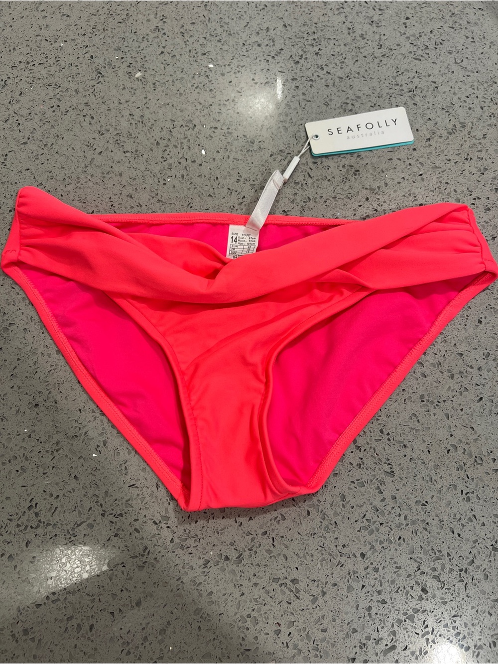 SEAFOLLY TWIST BAND HIPSTER BIKINI BOTTOMS – REDHOT – SIZE 14 – NWT